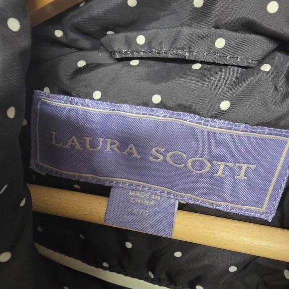 Laura Scott Womens Black Polka Dot Puffer Vest Quilted Full Zip Size Large - Picture 2 of 3